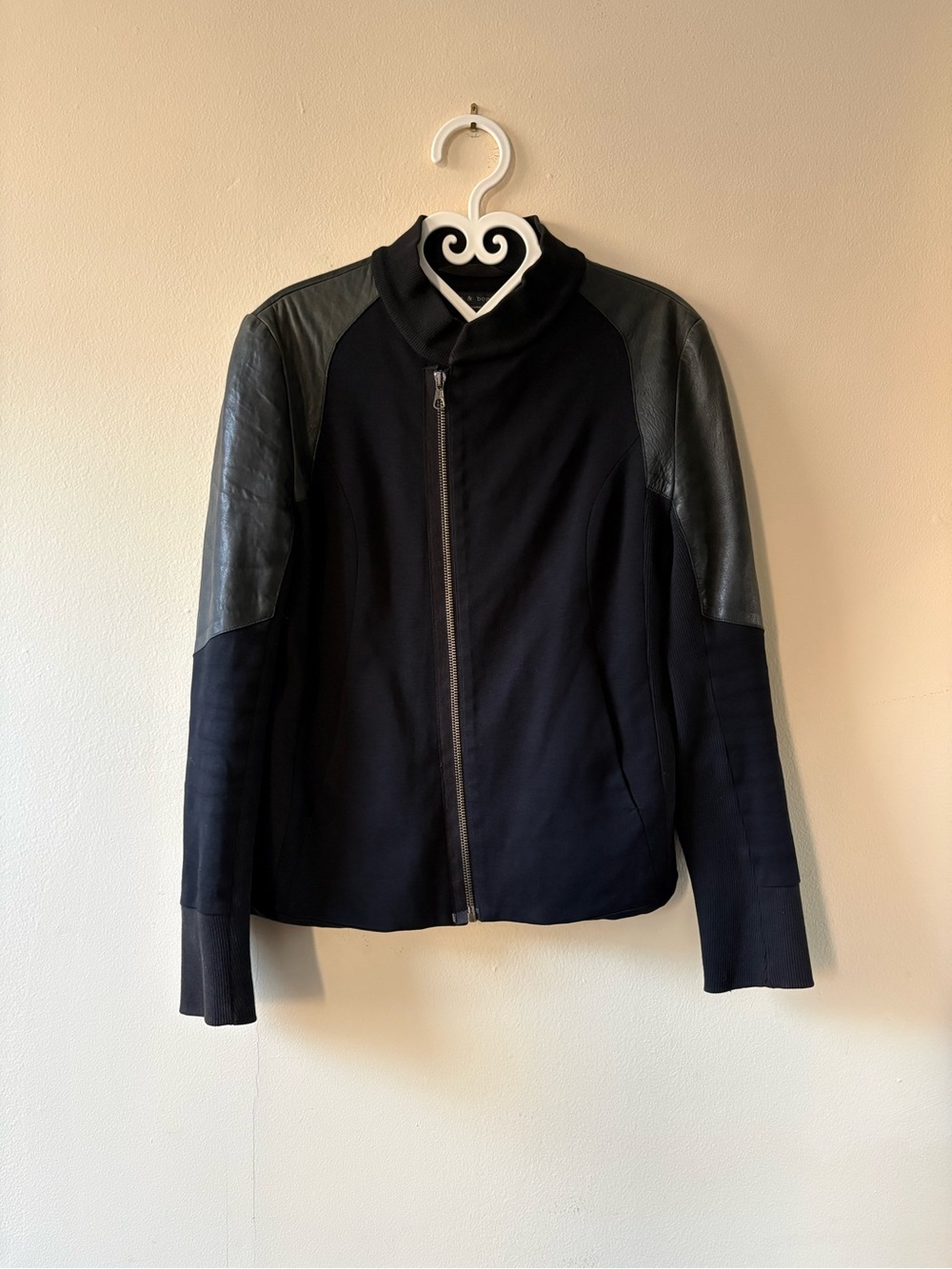 Rag & Bone Leather Trim Motorbike Jacket
